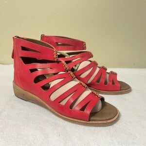 Gee WaWa Yessi Red Leather Wedge Sandals Strappy Anthropologie Shoes 7